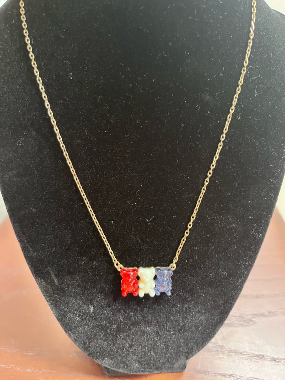 Betsey Johnson Gold-Tone Necklace with Red, White, and Blue Bears